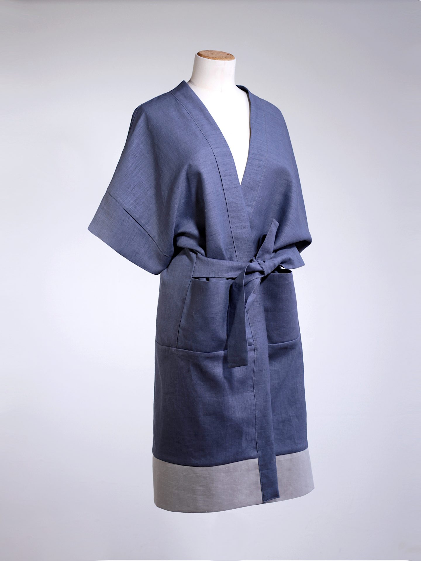 Linen Kimono - Navy/Grey